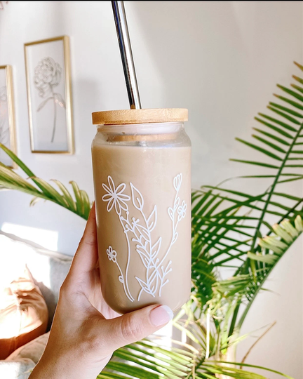 Flower Iced Coffee Glass Hand Made