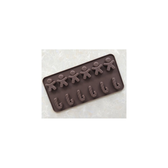 12 Gingerbread Man Candy Cane Silicone Mould Chocolate Fondant Jelly Ice Cube 1 Pc
