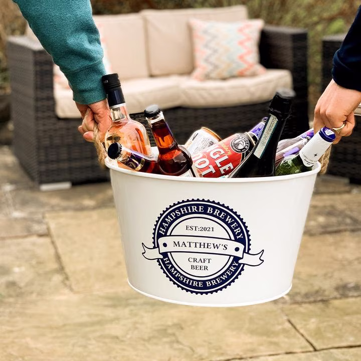 Personalised Beer Bucket With Rope Handles, Wine Cooler Gift For Men, Ice Bbq Party, Barware Her, Indoor & Outdoor Use