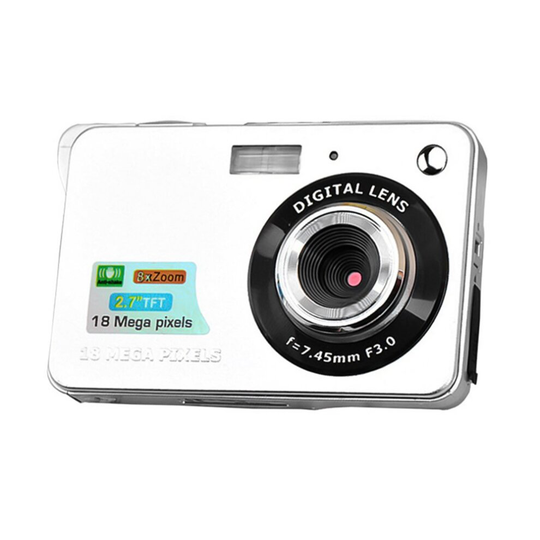 Digital Camera Mini Pocket Camera 18MP 2.7 Inch LCD Screen 8x Zoom Smile Capture Anti-Shake with Battery
