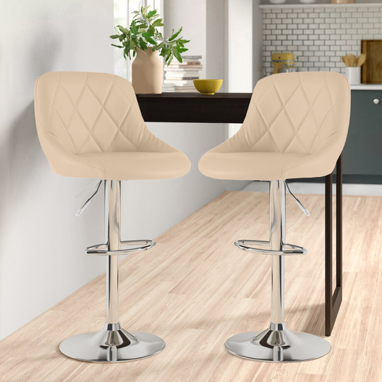(CREAM) Set of Two Madrid Faux Leather Chrome Barstools