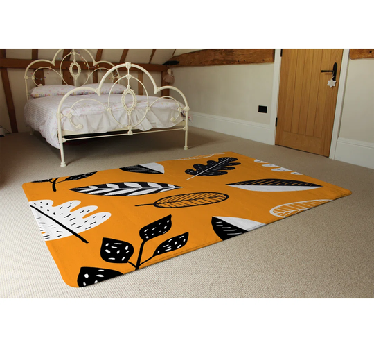 York Doodle Leaves Designer Shaggy Orange/Black Rug