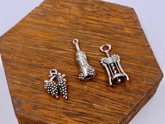 Wine Glass Charms, Bottle Charm, Grape Corkscrew Wine, Add A Pewter, Bunch, Theme, 1 Piece
