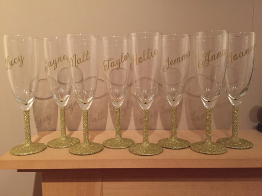 Personalised Glitter Champagne Flutes, Glasses, Bridal Party Bridesmaid Gift