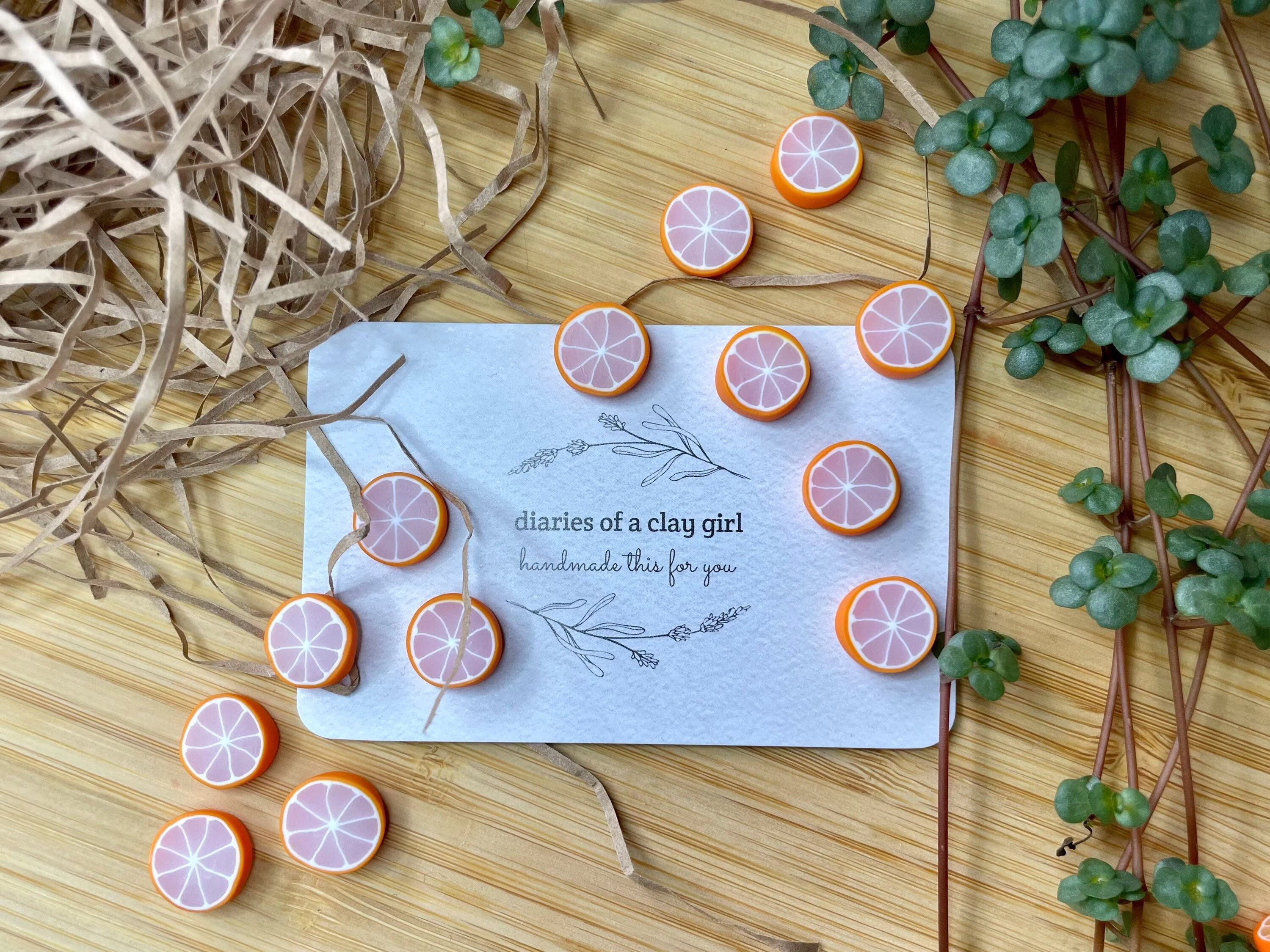 Mini Grapefruit Slice Magnets | Drawing Pins For Fridge Or Notice Board Stationary Food Themed & Office Supplies Novelty