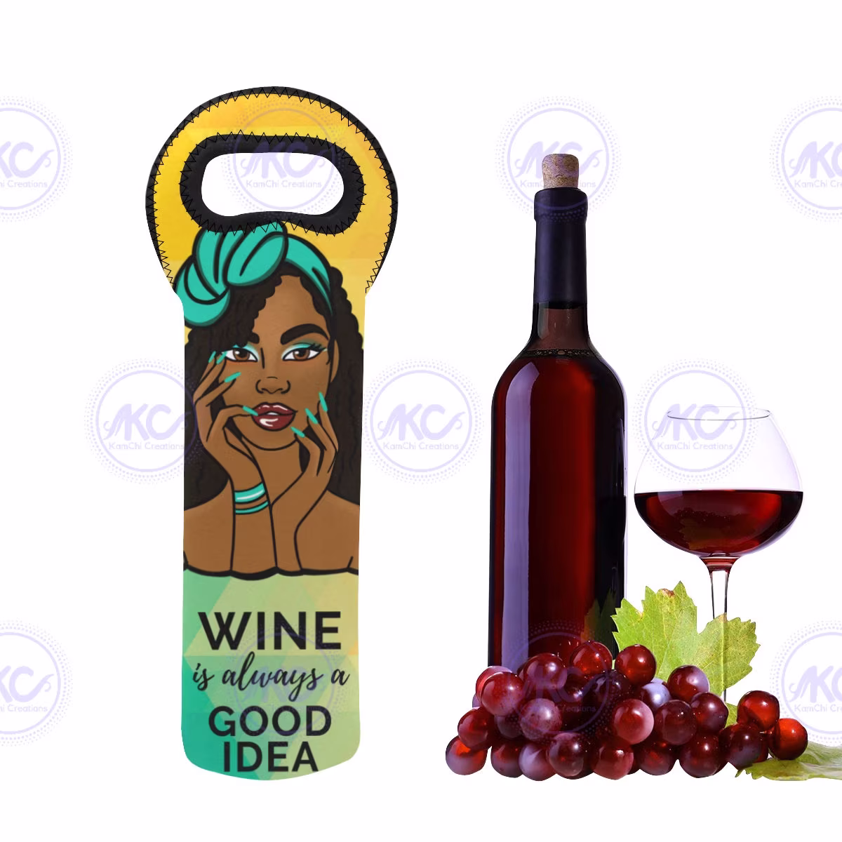 Wine Tote| Neoprene Bag| Housewarming Gift| Lover| Unique Present| Jade Head Wrap Drink Holder| Always A Good Idea| Reusable
