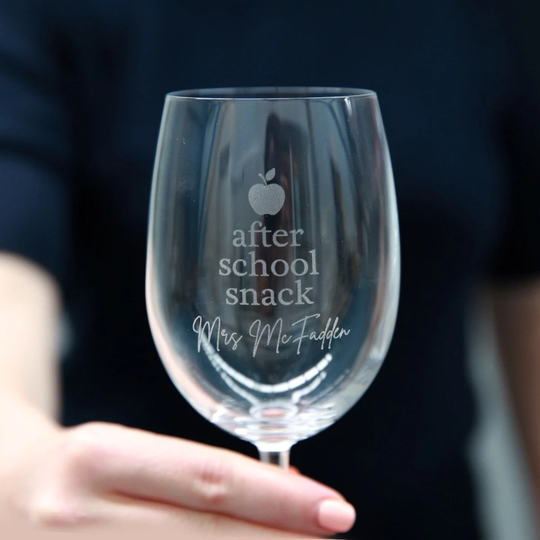 Teacher Personalised Engraved Name After School Snack 360Ml Wine Glass Teacher's Gift