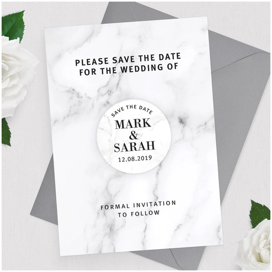 Marble Effect Save The Date Cards Fridge Magnet - Personalised Invitation Modern Envelopes