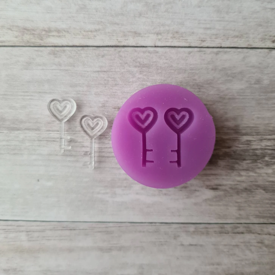 stud Earrings Mold, 16mm Heart Key Resin Valentines Flexible Silicone Polymer Clay Supply, Supplies