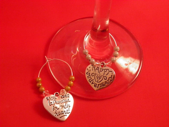 Set Of Two Happy Anniverary Wine Glass Charms