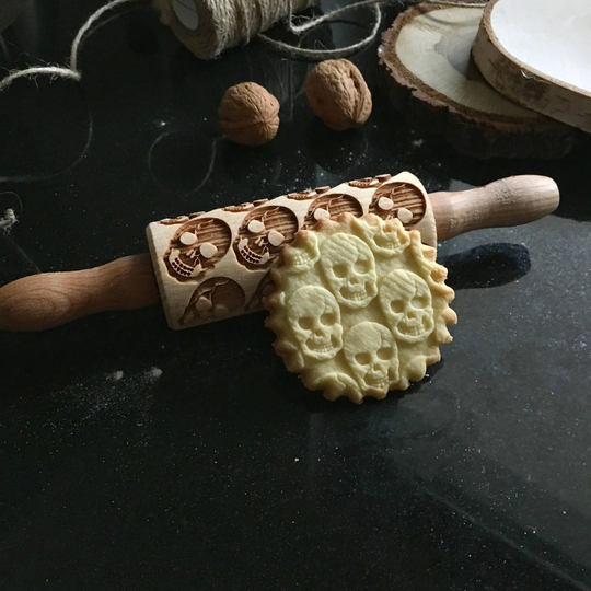 Skulls Small Rolling Pin, Embossing Engraved Pin By Laser