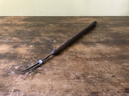 Two Tine Flesh Or Toasting Fork With Turned Wood Handle, American, Mid 19Th Century