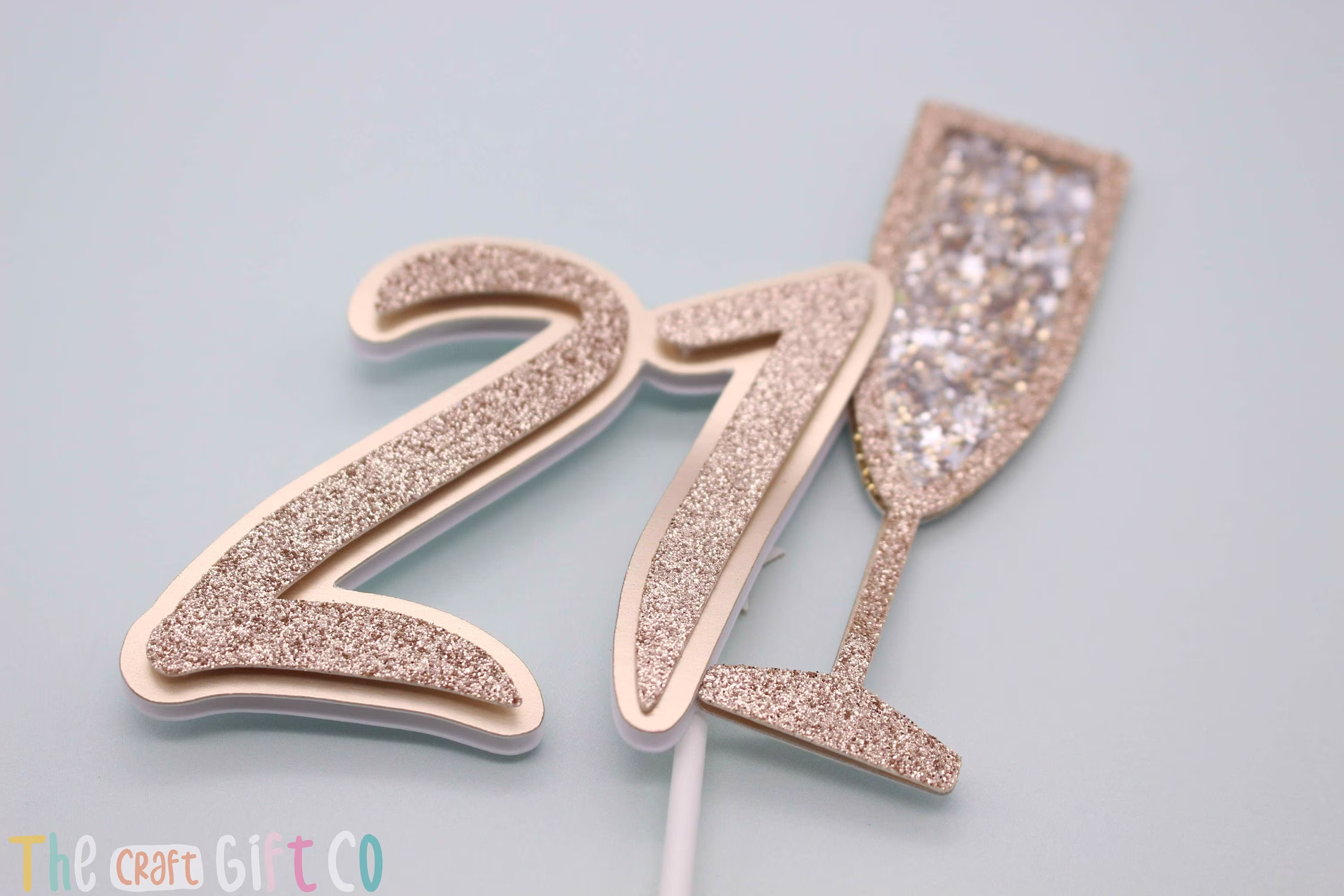 Champagne Glitter Shaker Big Birthday Numbered Cake Topper, Celebration, Milestone, 18, 21, 30, 40, 50, 60, 70, 80, 90, 100, Party, Custom