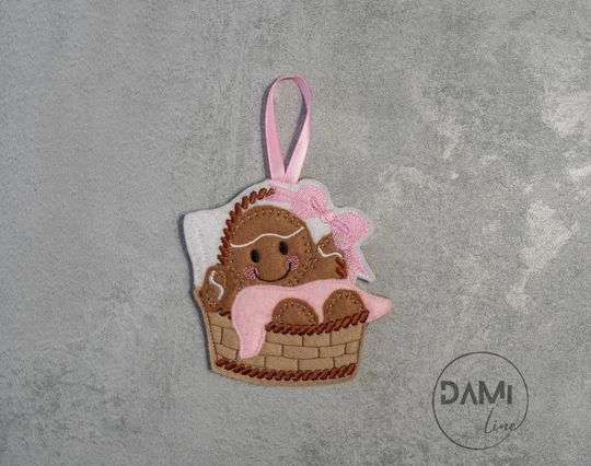 Baby Gingerbread in Basket Hanging Decoration, Christmas Tree Ornament, First Gift, Shower Gift