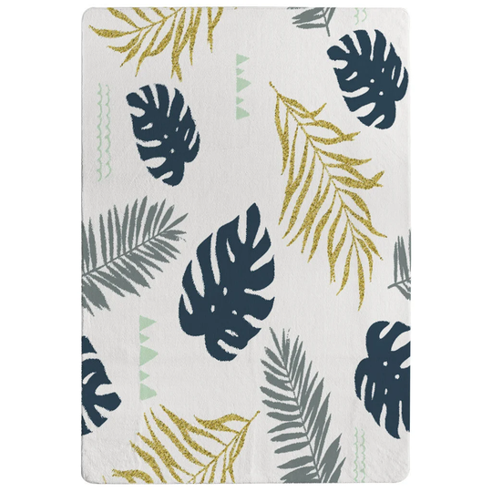 Kanwal Leaves Shaggy White/Blue/Gold Rug