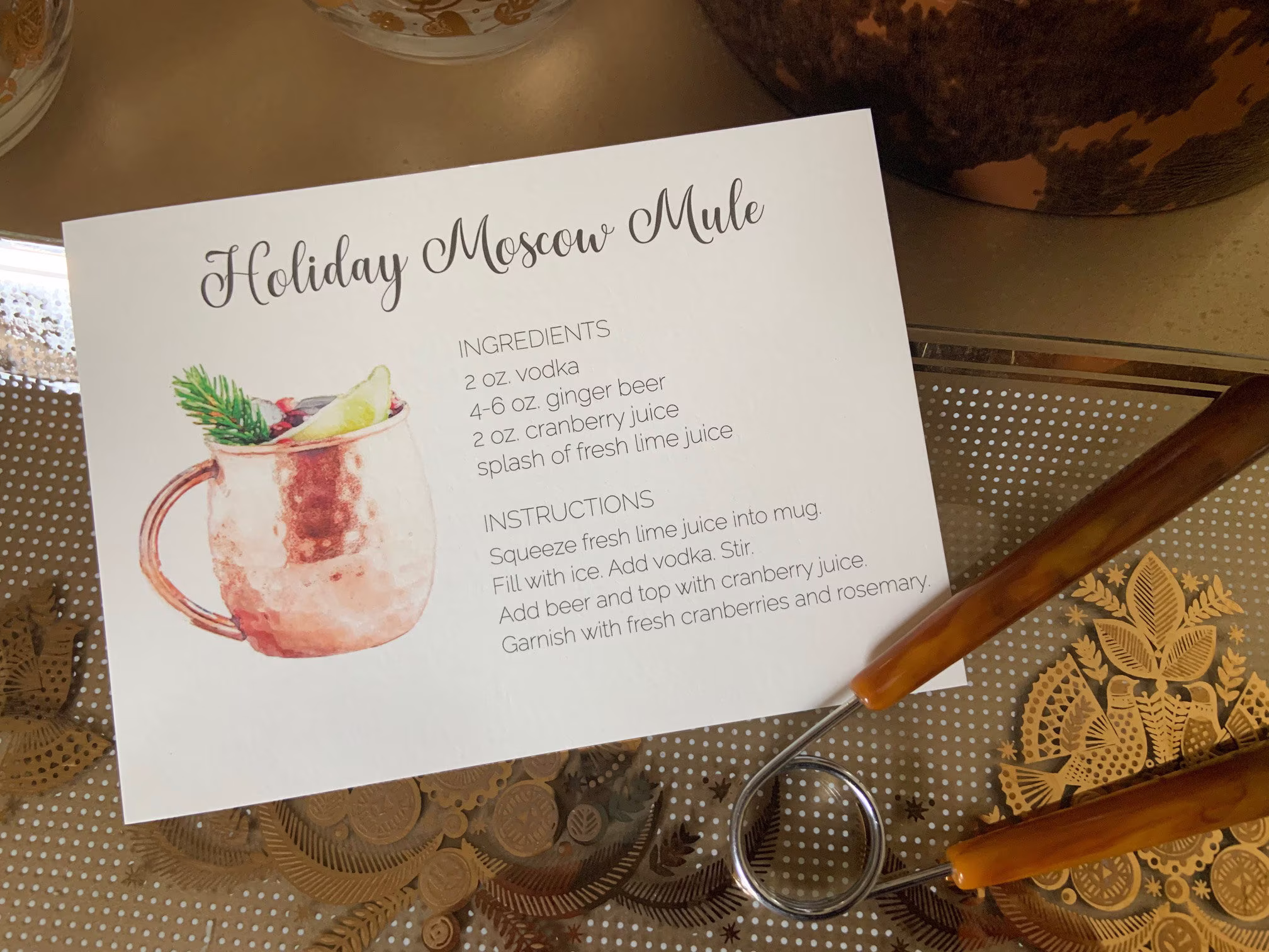 Cocktail Recipe Card, Gift Tag, Moscow Mule Recipe, Gifts, Hostess Stock The Bar Enclosure Card