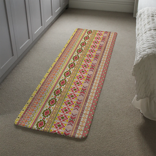 Leija American Indian Pattern Designer Shaggy Yellow/Pink Rug