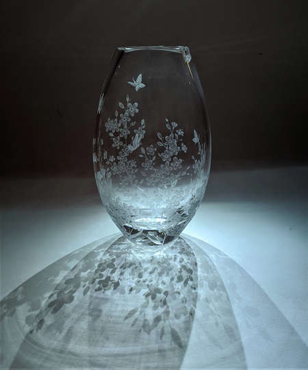 Forget Me Not Vase - Butterflies- Hand Engraved Dartington Crystal Beautiful Glass Art Flower Gift- Engraving- Wedding Gift