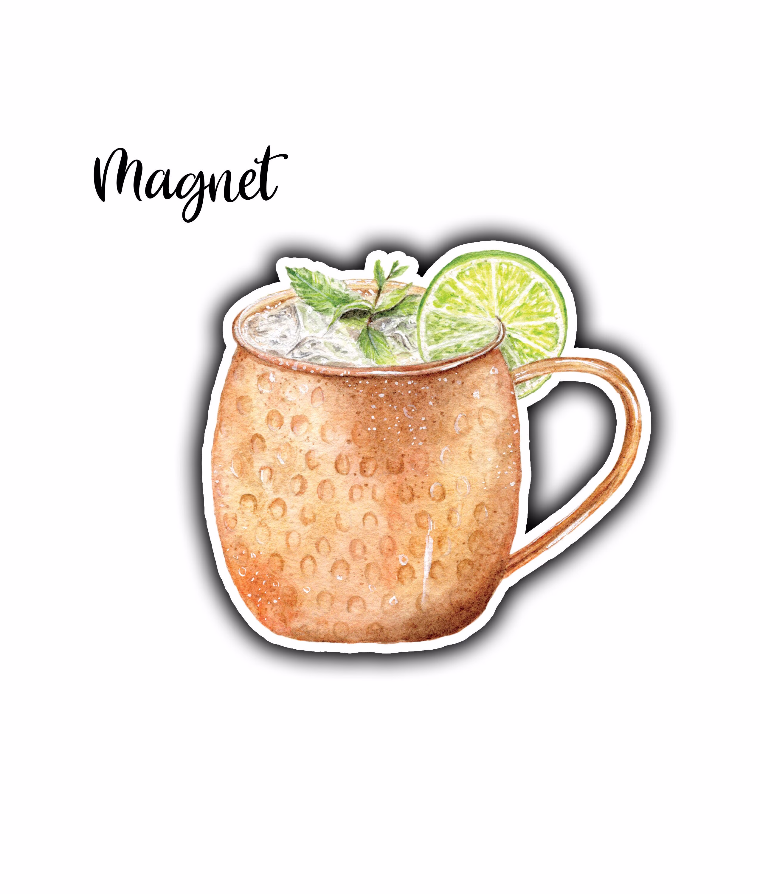 Moscow Mule Magnet, Die Cut Cocktail Fridge Watercolor Bachelorette Magnet
