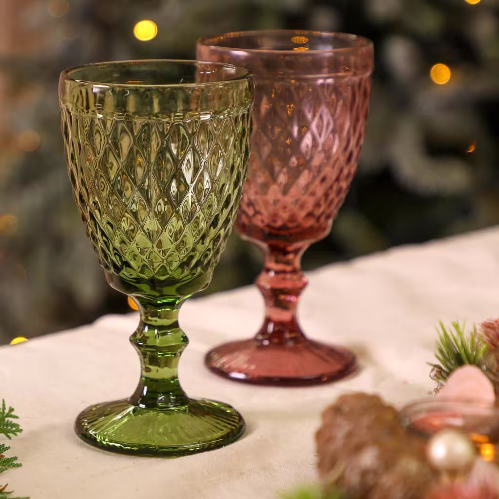 Mix & Match Goblets - Set Of Four Embossed Wine Glasses Dining Table Setting Glassware Collection