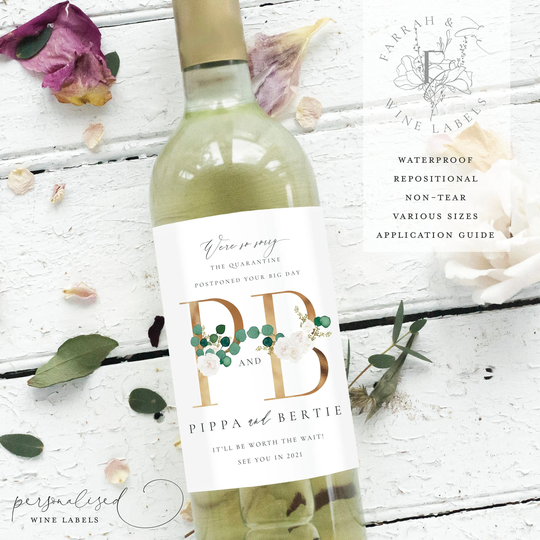 Postponed Wine Label For Couple | Champagne Wine Label Wedding Gift| Quarantine Personalised Fewl08Q