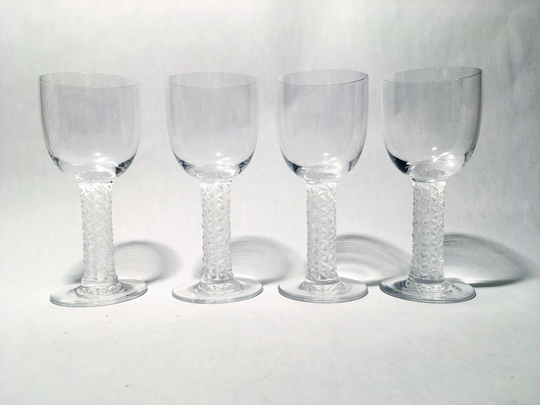 4 Lalique Mid Century Modern Vendome Crystal Wine Glasses France Modernism