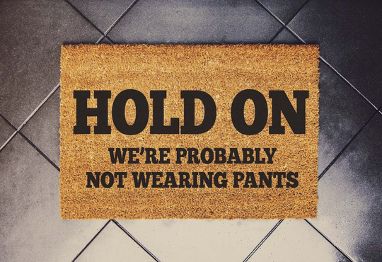 Hold On We're Probably Not Wearing Pants - Funny Doormat Welcome Mat Door Gift Porch Decor Put On