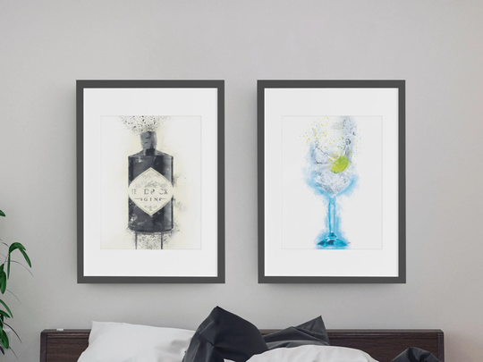 Set Of 2 Prints Gin Bottle & Glass Gallery Wall