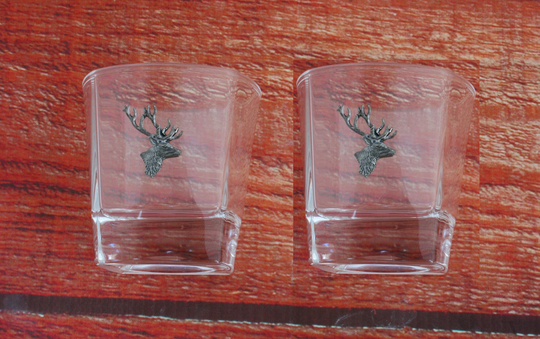 stag Head Pair Of Whisky Tumblers Crystal Glasses Christmas Gift Boxed 347 Ts