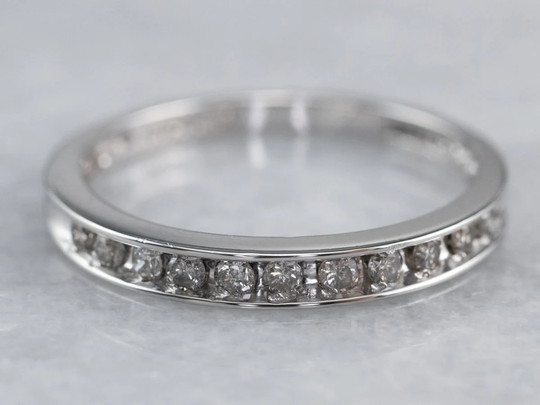 Bar Set Diamond Wedding Band, Platinum Ring, Stacking Anniversary Ring Fvavu1E8