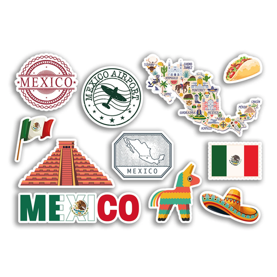 A5 Sticker Sheet Mexico Landmarks Vinyl Stickers - Mexican Map Airport Stamps Skyline Flag Travel Holiday Culture City Aesthetic #78468