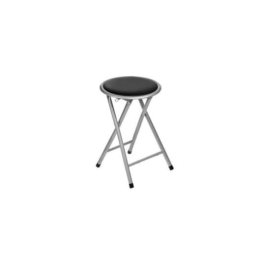 (Black) Folding Bar Stool Round Metal Frame Kitchen Home Office