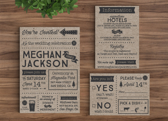 Wedding Invitation Template Printable Rustic | Kraft Paper, Hipster, Casual, Vintage, Country Modern, Camping Diy | 1116
