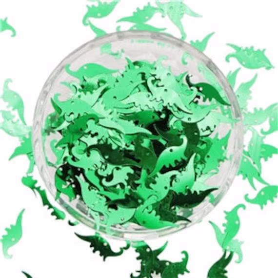 Green Dinosaur 7x21mm PVC Confetti, 1/2 Or 1 Oz, Dino Shaped Glitter, Table Scatter, Shaker Pack Confetti