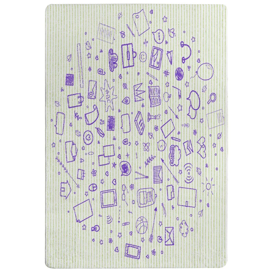 Wright Line Pattern with School Supplies Designer Shaggy Ivory/Purple Rug