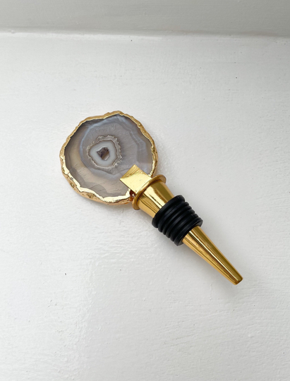Grey Crystal Agate Bottle Stopper, Gold Edge Prosecco Stone Uk, Stopper For Champagne