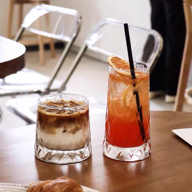Set Of 4 | Diamond Crystal Coffee Glass Whisky Tall Water Cocktail