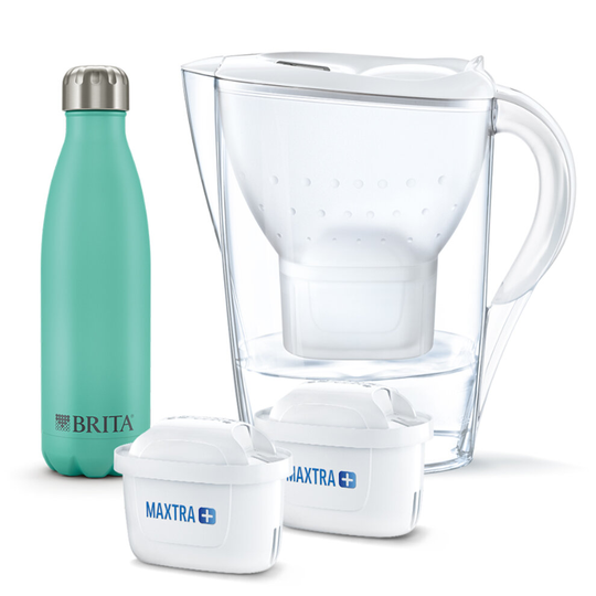 BRITA Marella 2.4L Water Filter Jug Fridge Free Cartridges Hot Cold Drink Bottle