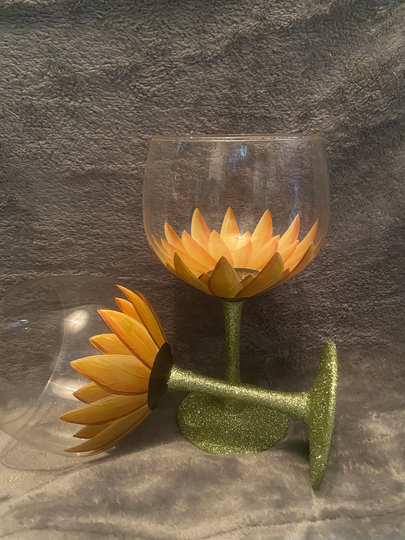 Hand Painted Sunflower Gin Glass