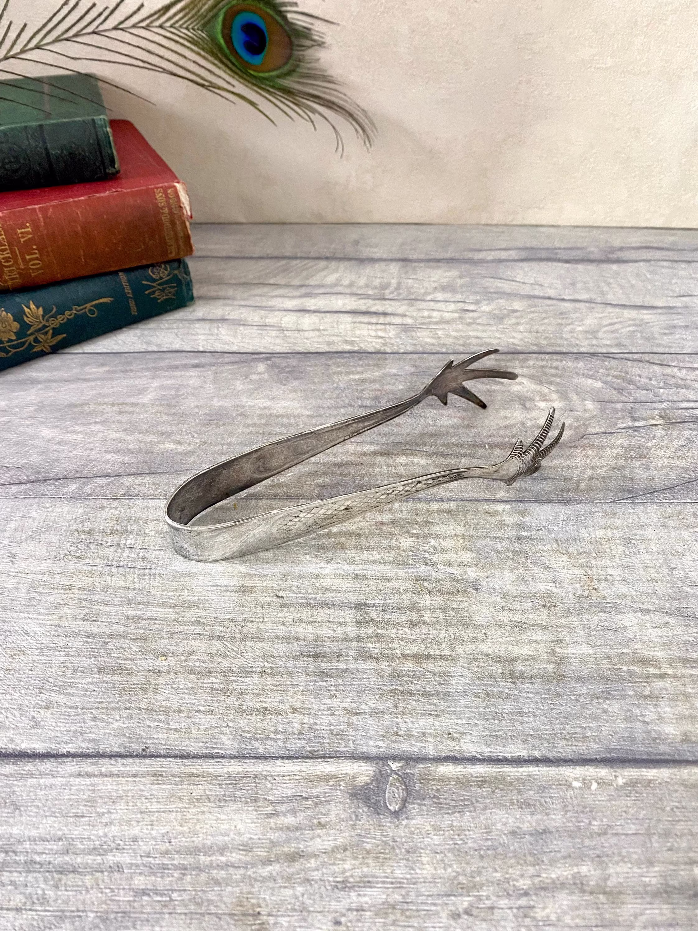 Vintage Bird Claw Epns Plated Ice Cube Tongs/With Hands Talons