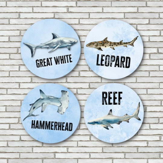 Shark Magnets/Pin Pinback Buttons Cute Set Of 4 Watercolor Magnet Decor Gift For Lover