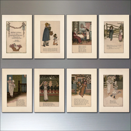 8 Vintage Nursery Rhyme Illustration Retro Fridge Magnets
