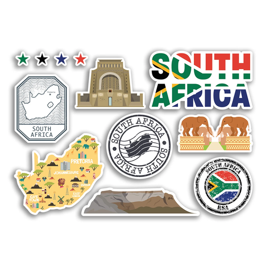 A5 Sticker Sheet South Africa Landmarks Vinyl Stickers - Map Airport Stamps Skyline Flag Travel Holiday Culture City Aesthetic #78485