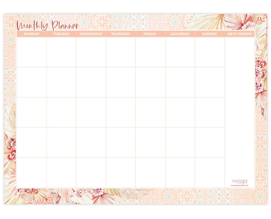 Monthly Planner/Magnetic Planner/Fridge Calendar/Monthly Whiteboard Planner/Organisation/Planning/Moroccan Boho/43cm X 31cm