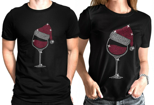 Christmas T-Shirts Santa Wine Glass Xmas For Unisex Men Women Tshirt