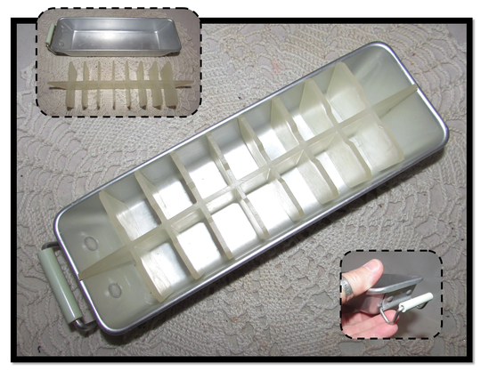 Vintage Small Aluminum Metal Ice Cube Tray with Plastic Divider