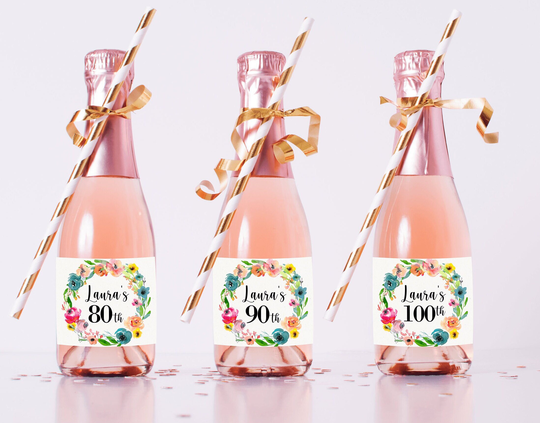 Mini Champagne Bottle Labels - 100Th Birthday Decorations 90Th 80Th Ideas