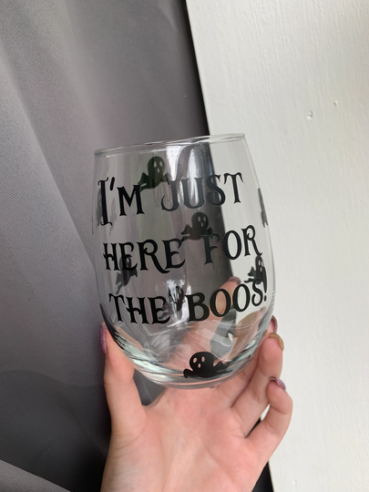 Clearance I'm Just Here For The Boos Halloween Wine Glass With Ghosts. Matte Back Halloween