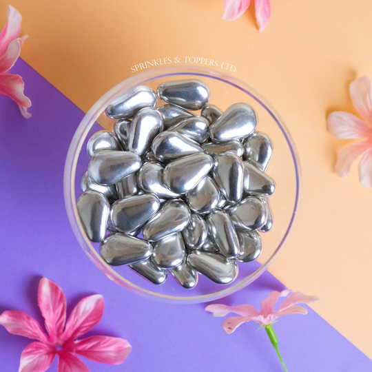 Silver Metallic Large Teardrops 2cm