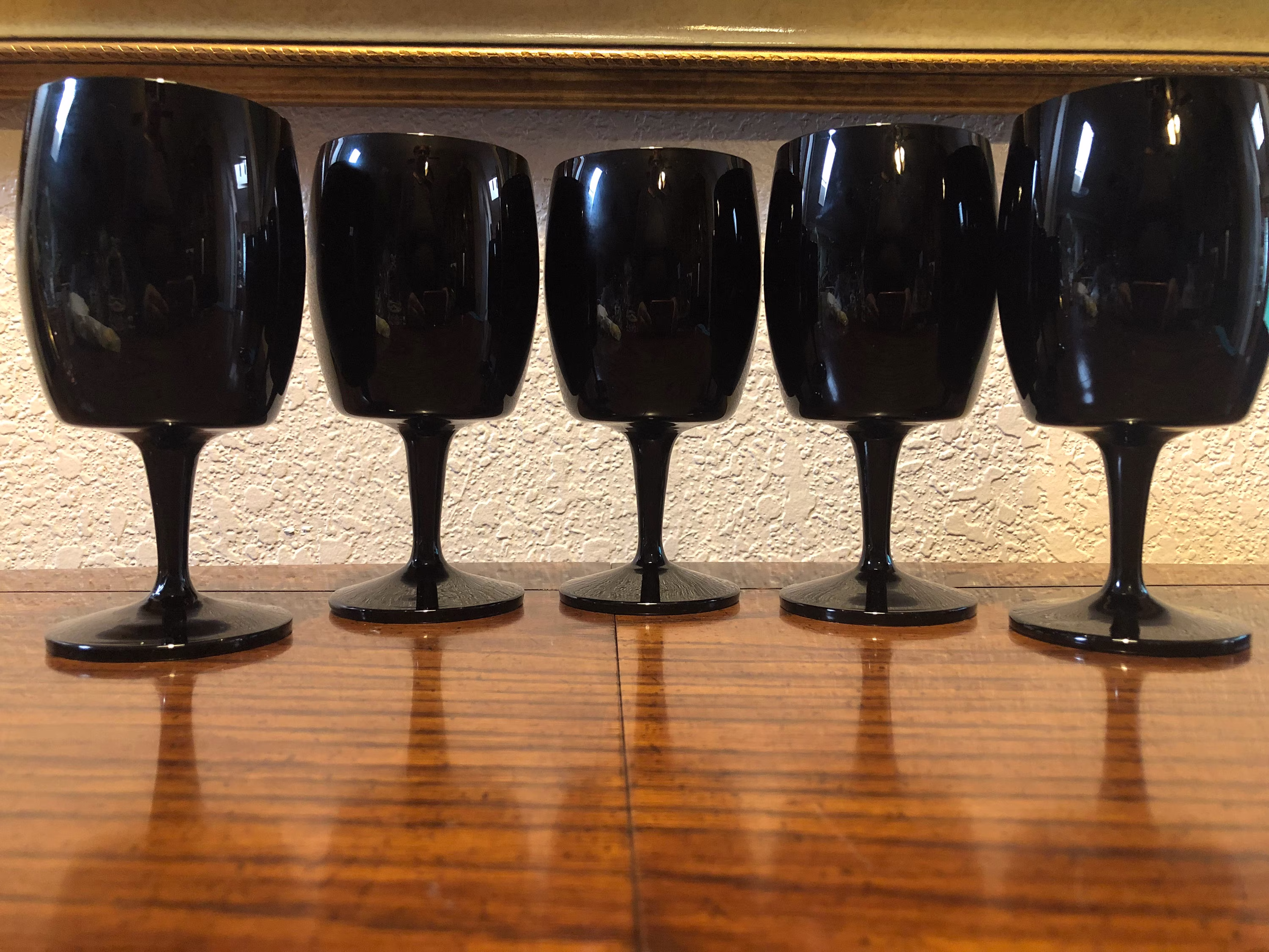 Black Crystal Wine Goblets, Five Gorham Reizart Europa Black Crystal Wine Mid Century Retro German Drinkware